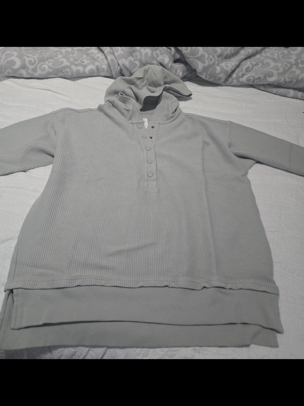 aerie Light Gray Ribbed Snap-Henley Hoodie